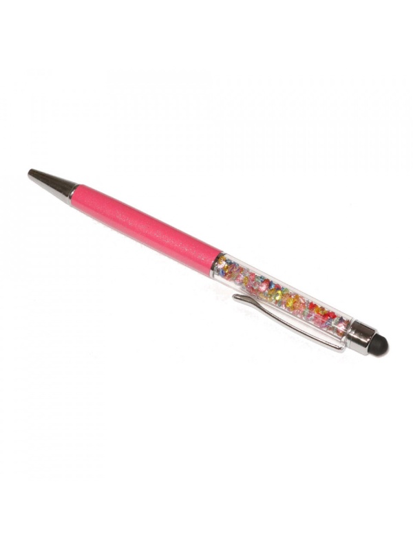Stylus pen cu pix si cristale colorate, touch pen de culoare roz fuchsia