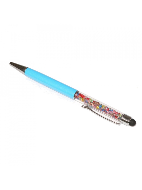 Stylus pen cu pix si cristale colorate, touch pen de culoare turcoaz