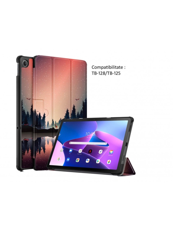 Husa Smart Cover tableta, pentru Lenovo Tab M10 Plus TB-128,cu suport, model peisaj, multicolor
