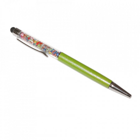 Stylus pen cu pix si cristale colorate, touch pen de culoare verde