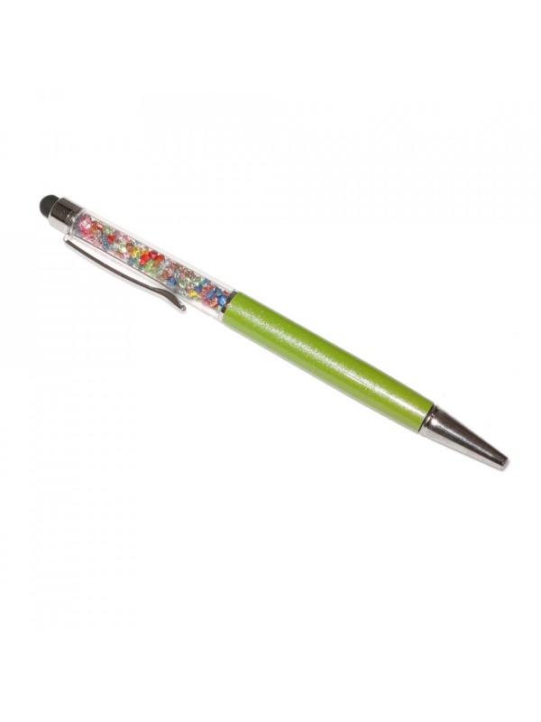 Stylus touch pen cu pix, decorat cu cristale mixte, metalic, verde