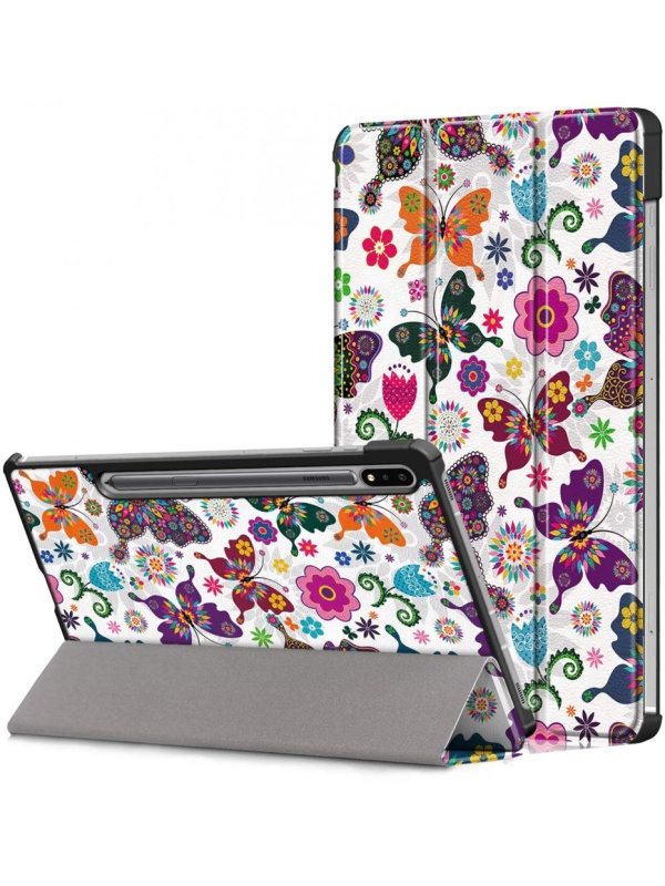Husa Smart Cover tableta, pentru Samsung Galaxy Tab S8 X700 X706 11 inch (2022) cu fluturi, alb