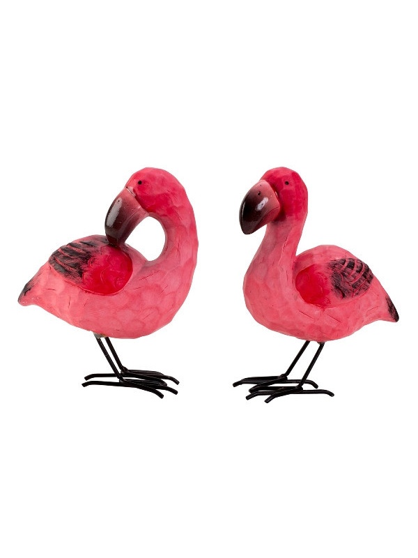 Set 2 bucati, decoratiuni de gradina tip Flamingo, ceramica, 17x13cm, Roz