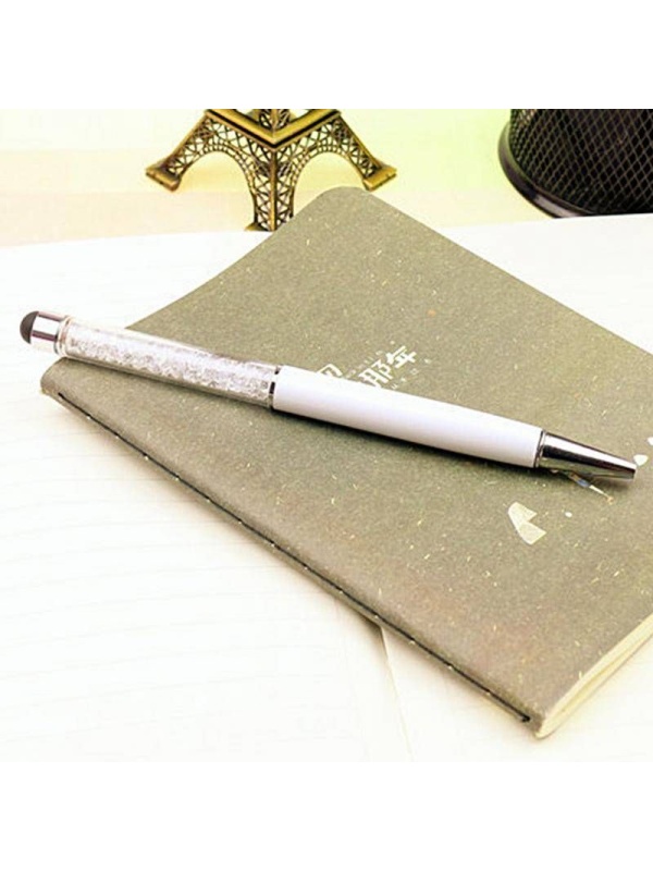 Stylus cu pix si Cristale decorative - Alb