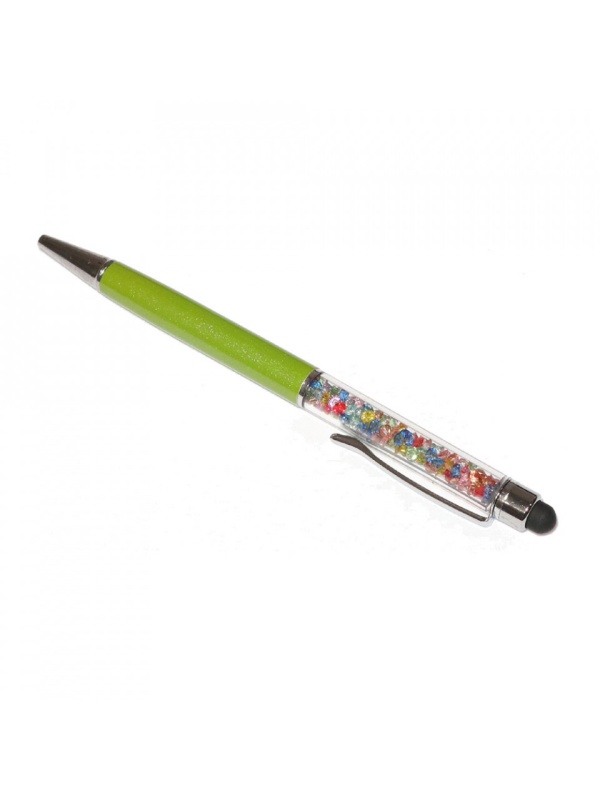 Stylus pen cu pix si cristale colorate, touch pen de culoare verde