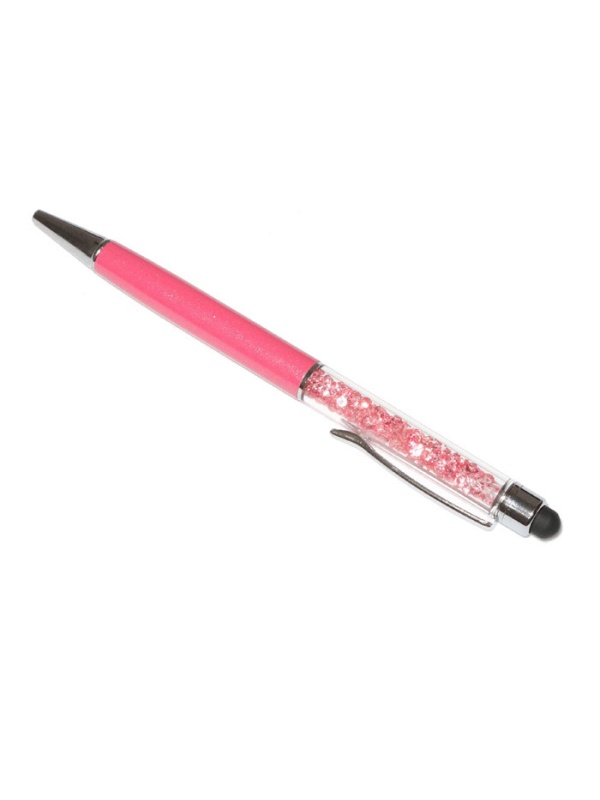 Touch pen cu pix incorporat, stylus fuchsia decorat cu Cristale