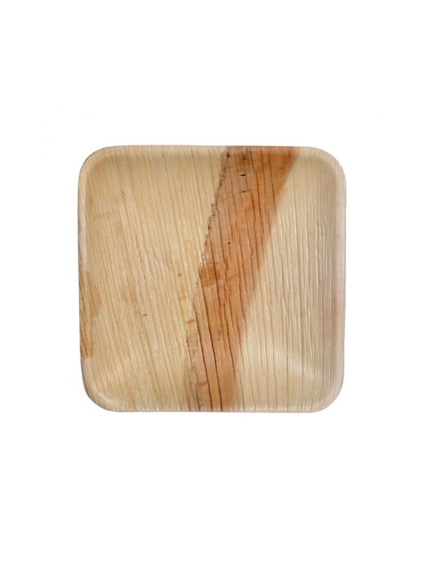 Set 5 bucati, farfurii patrate naturale, din frunze de palmier, 20 x 20 cm