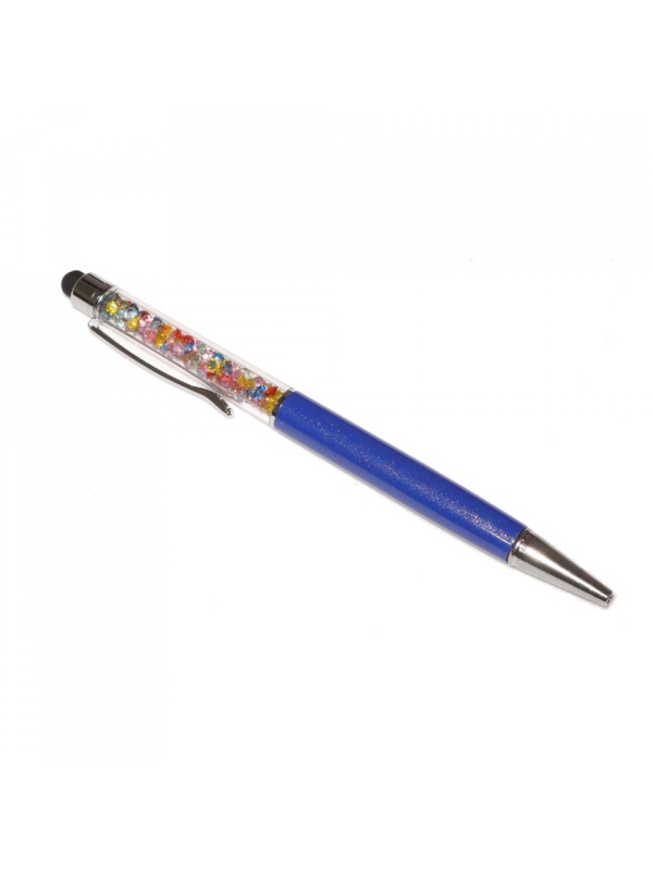 Stylus pen cu pix si cristale colorate, touch pen de culoare albastra