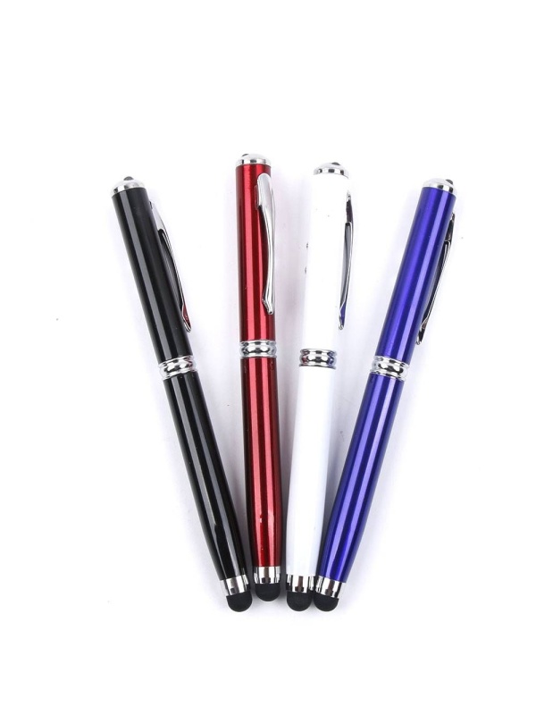 Stylus Pen Visiniu cu laser, lanterna si pix cu pasta neagra.
