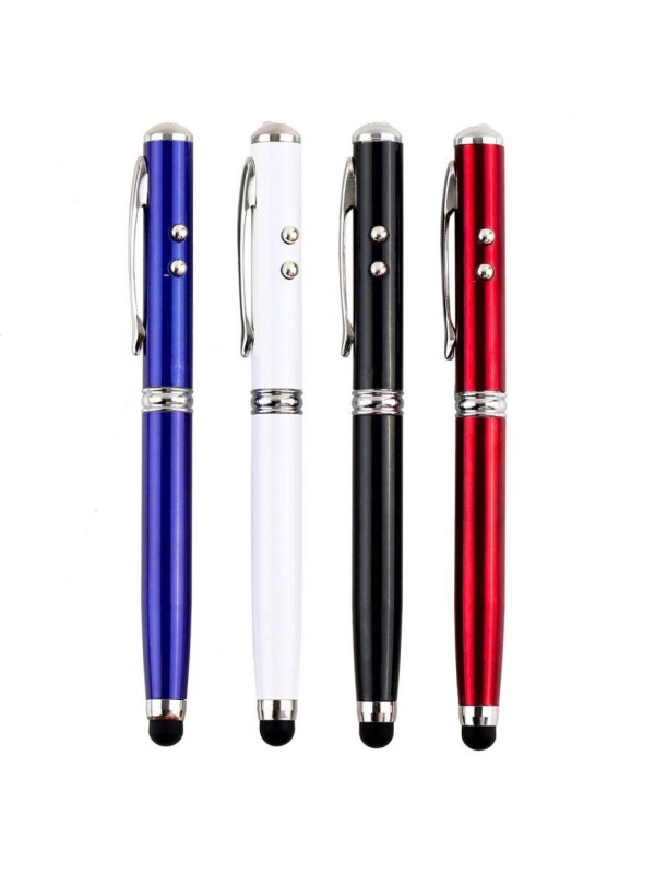 Stylus Pen Visiniu cu laser, lanterna si pix cu pasta neagra.