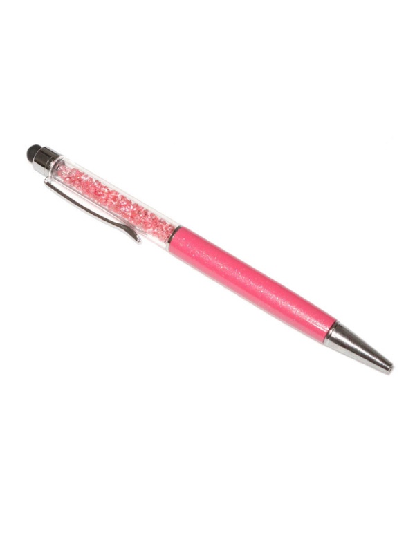 Touch pen cu pix incorporat, stylus fuchsia decorat cu Cristale