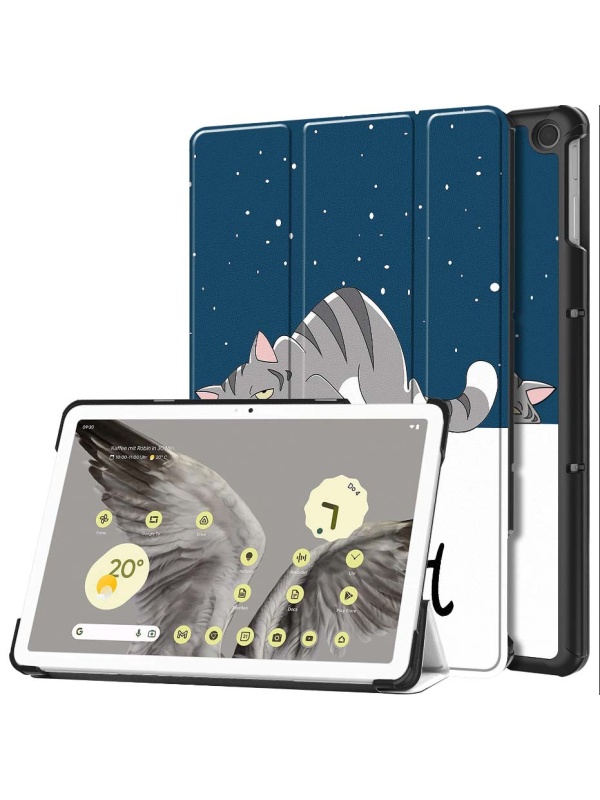 Husa Smart Cover tableta, pentru Pixel Tablet 11 inch 2023, good night cat, albastru inchis
