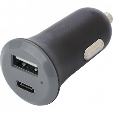 Incarcator Auto mic, cu USB si USB C, 5v 3A, Gri