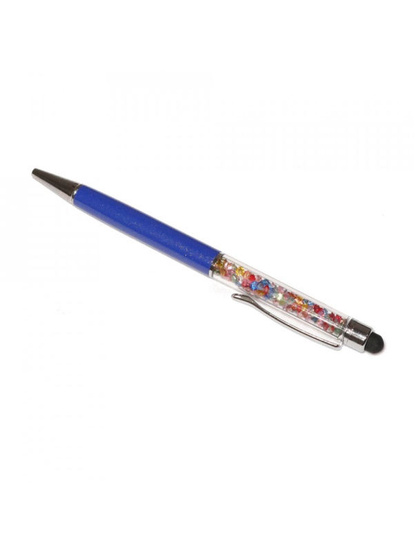 Stylus pen cu pix si cristale colorate, touch pen de culoare albastra