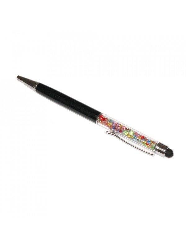 Stylus pen cu pix si cristale colorate, touch pen de culoare neagra