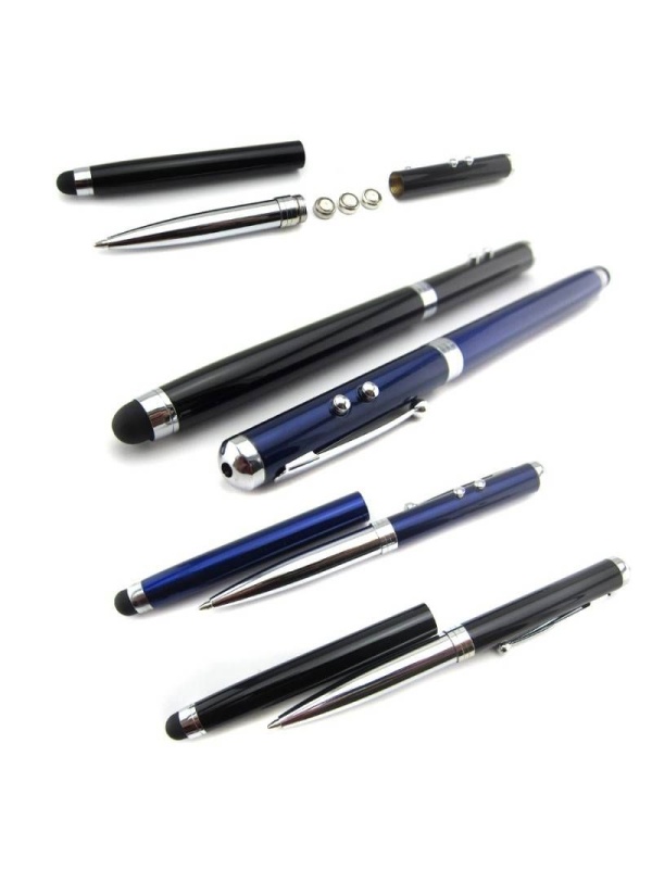 Stylus Pen Visiniu cu laser, lanterna si pix cu pasta neagra.