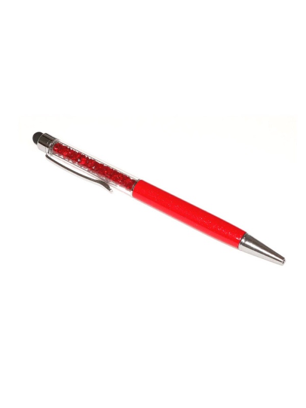 Stylus touch pen cu pix, decorat cu cristale, metalic, rosu