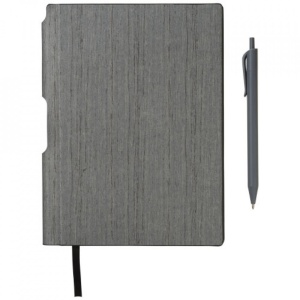 Agenda A5, 80 file, cu pix incorporat, coperti cartonate cu model tip lemn, Gri