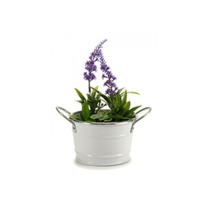 Ghiveci pentru flori, metalic, cu manere, rotund, diametru 12 cm, Alb