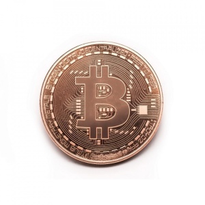 Moneda Suvenir Bitcoin Copper, diametru 40 mm, in cutie de plastic