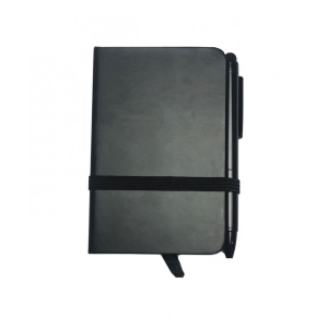 Notebook Pocket, cu pix si stylus pen, 80 pagini albe, A7, 100x64mm, Negru