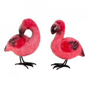 Set 2 bucati, decoratiuni de gradina tip Flamingo, ceramica, 12x9cm, Roz