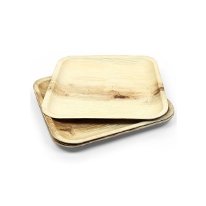 Set 5 bucati, farfurii patrate naturale, din frunze de palmier, 20 x 20 cm