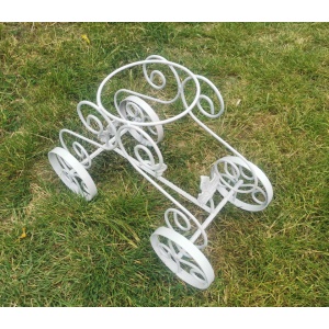 Suport de flori pentru gradina, tip Caleasca, metal brut, 48x25x34 cm, Alb
