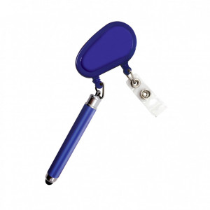 Suport retractabil pentru ecuson prevazut cu stylus pen si pix, Albastru