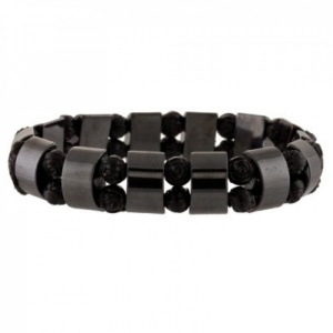 Bratara cu Hematit natural si margele tip trandafir de culoare Neagra