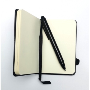 Notebook Pocket, cu pix si stylus pen, 80 pagini albe, A7, 100x64mm, Negru