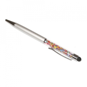 Stylus pen cu pix si cristale colorate, touch pen de culoare argintiu