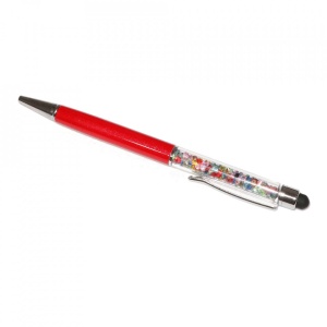 Stylus pen cu pix si cristale colorate, touch pen de culoare rosie