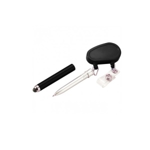 Suport retractabil pentru ecuson prevazut cu stylus pen si pix, Negru