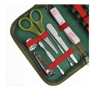 Trusa pentru calatorii, cu accesorii pentru manichiura si croitorie, borseta, Verde