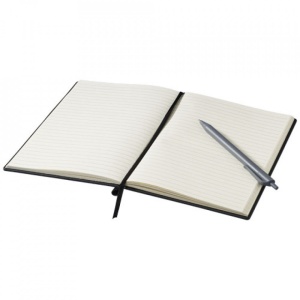 Agenda A5, 80 file, cu pix incorporat, coperti cartonate cu model tip lemn, Gri