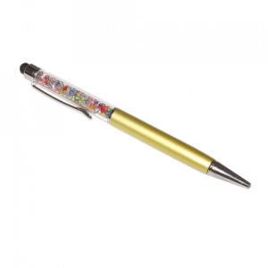 Stylus pen cu pix si cristale colorate, touch pen de culoare auriu