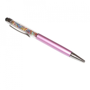 Stylus touch pen cu pix, decorat cu cristale mixte, metalic, mov deschis