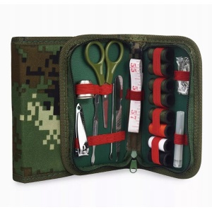 Trusa pentru calatorii, cu accesorii pentru manichiura si croitorie, borseta, Verde