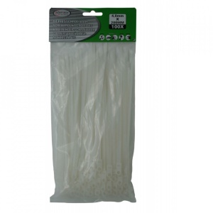 Set 100 bucati Soricei, Coliere din plastic cu orificiu pentru fixare, 4.8 x 200 mm, Alb