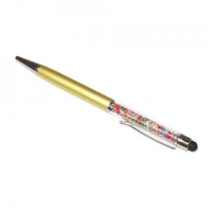 Stylus pen cu pix si cristale colorate, touch pen de culoare auriu
