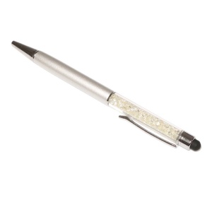 Stylus touch pen cu pix, decorat cu cristale, metalic, argintiu