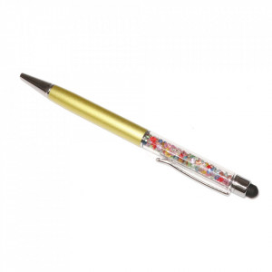 Stylus touch pen cu pix, decorat cu cristale mixte, metalic, auriu