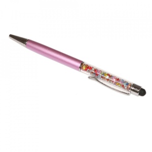 Stylus touch pen cu pix, decorat cu cristale mixte, metalic, mov deschis