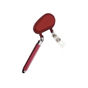 Suport retractabil pentru ecuson prevazut cu stylus pen si pix, Rosu