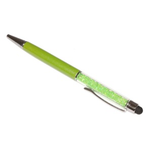 Touch pen cu pix incorporat, stylus verde decorat cu Cristale
