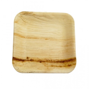 Set 5 bucati, farfurii patrate naturale, din frunze de palmier, 25 x 25 cm