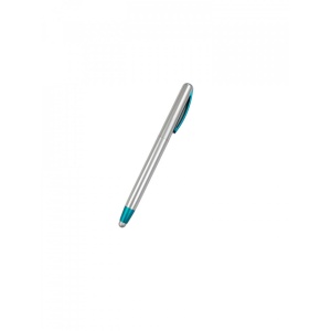 Stylus pen cu pix, model Clasic, din material plastic, Argintiu/Turcoaz