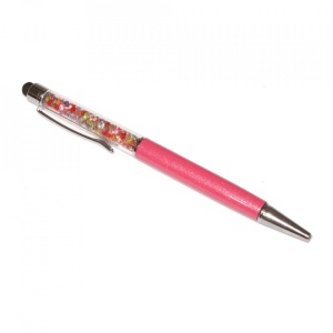 Stylus pen cu pix si cristale colorate, touch pen de culoare roz fuchsia