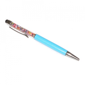 Stylus touch pen cu pix, decorat cu cristale mixte, metalic, turquoise